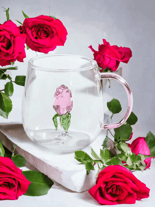 Glass Rose Tea Mug