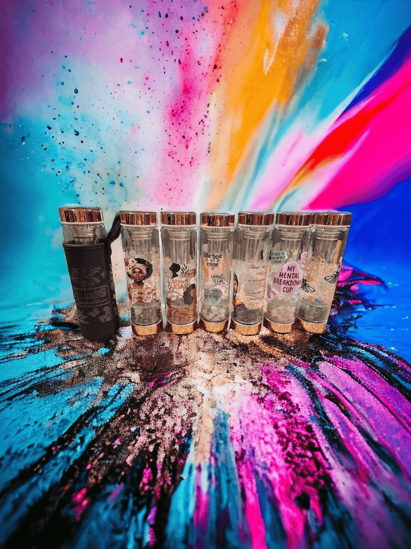 Glow-Up Crystal Bottles With Removable Tea Strainer.